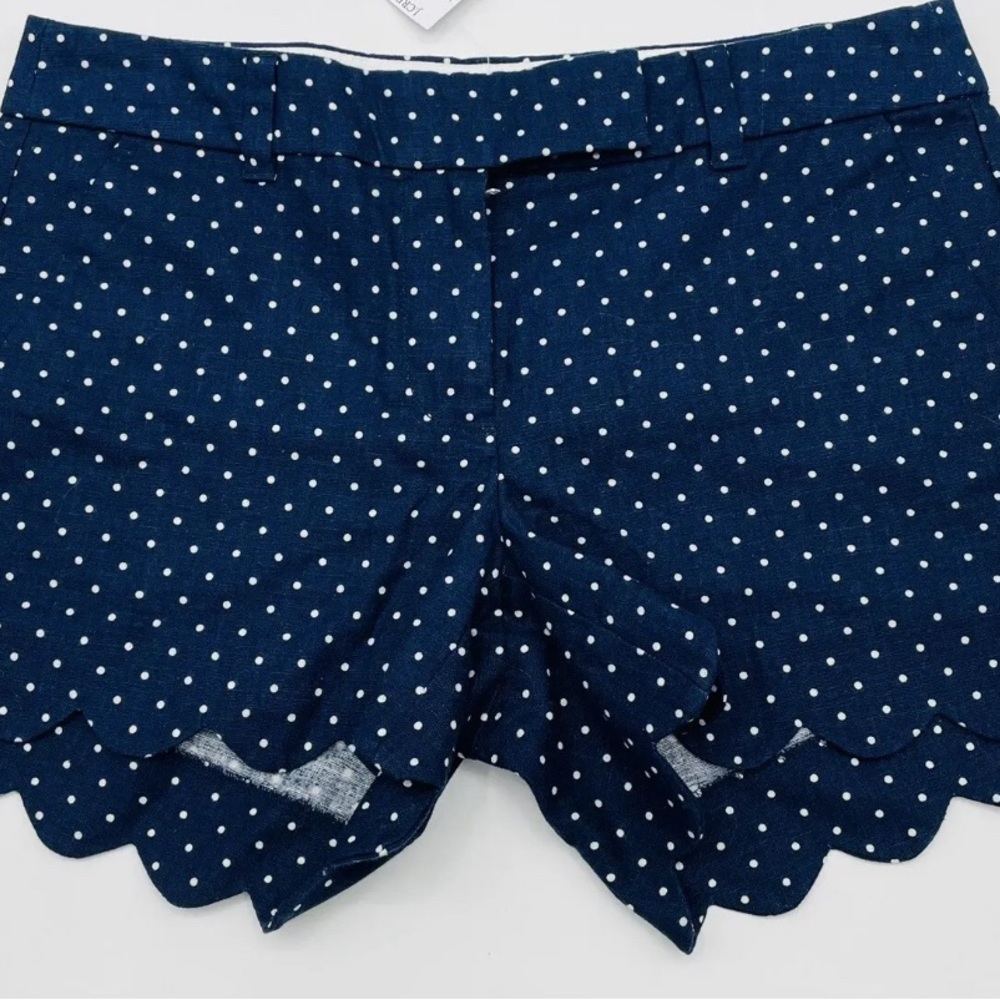 J Crew Womens Size 10 Polka Dot Linen Cotton Blend Scallop Hem Shorts AL587 1319
